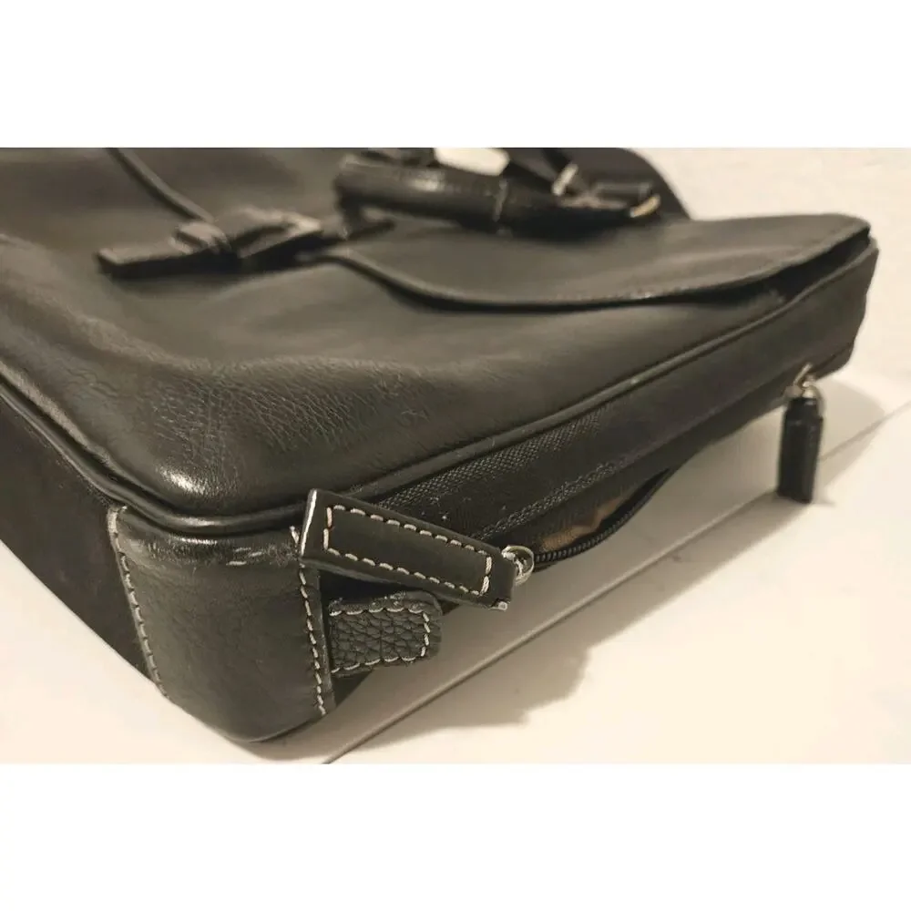 Boconi Black Tumbled Leather Messenger Laptop Bag 16x11x3.5